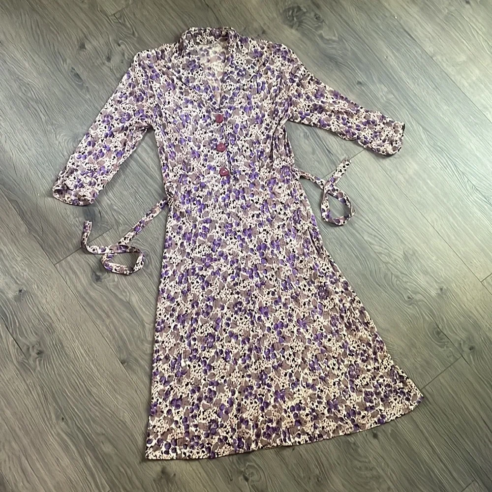 Vintage 1940’s Rayon Jersey Purple Raspberry Print Long Sleeve Dress - Picture 14 of 16